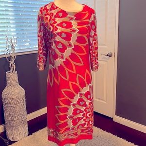 Sandra Darren dress in spring multi pattern colors.